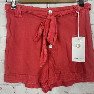 Dear John belted linen button fly pink shorts, sz XS, NWT $78